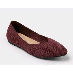 A New Day Womens Claire Knit Ballet Flats Burgungy Slip On Size 9